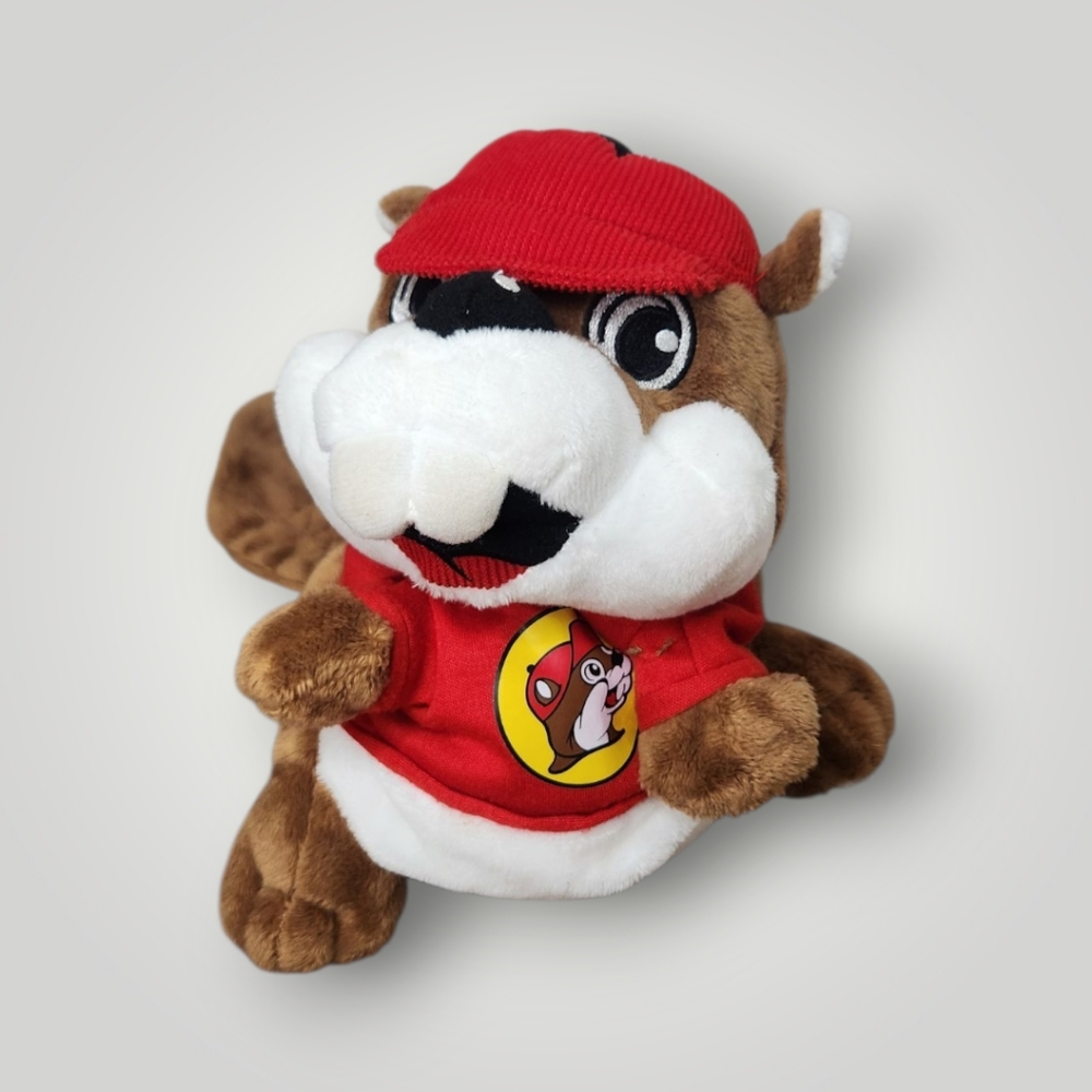 Buc-ees puppet Plushie The Beaver W/ Red Hat Shirt